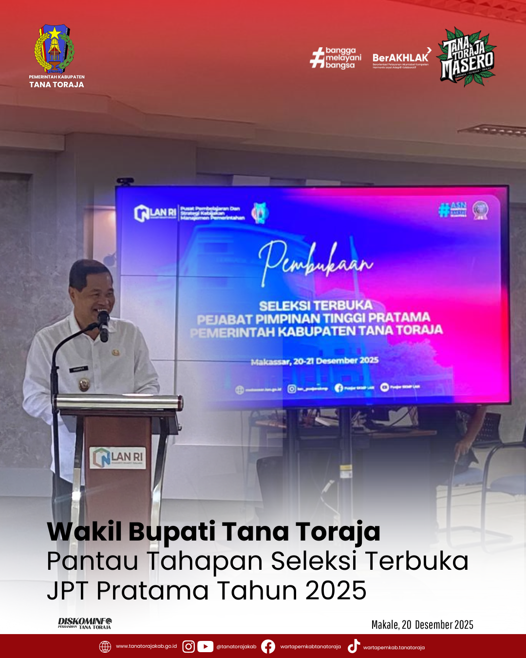Wakil Bupati Tana Toraja Pantau Tahapan Seleksi Terbuka JPT Pratama Tahun 2025