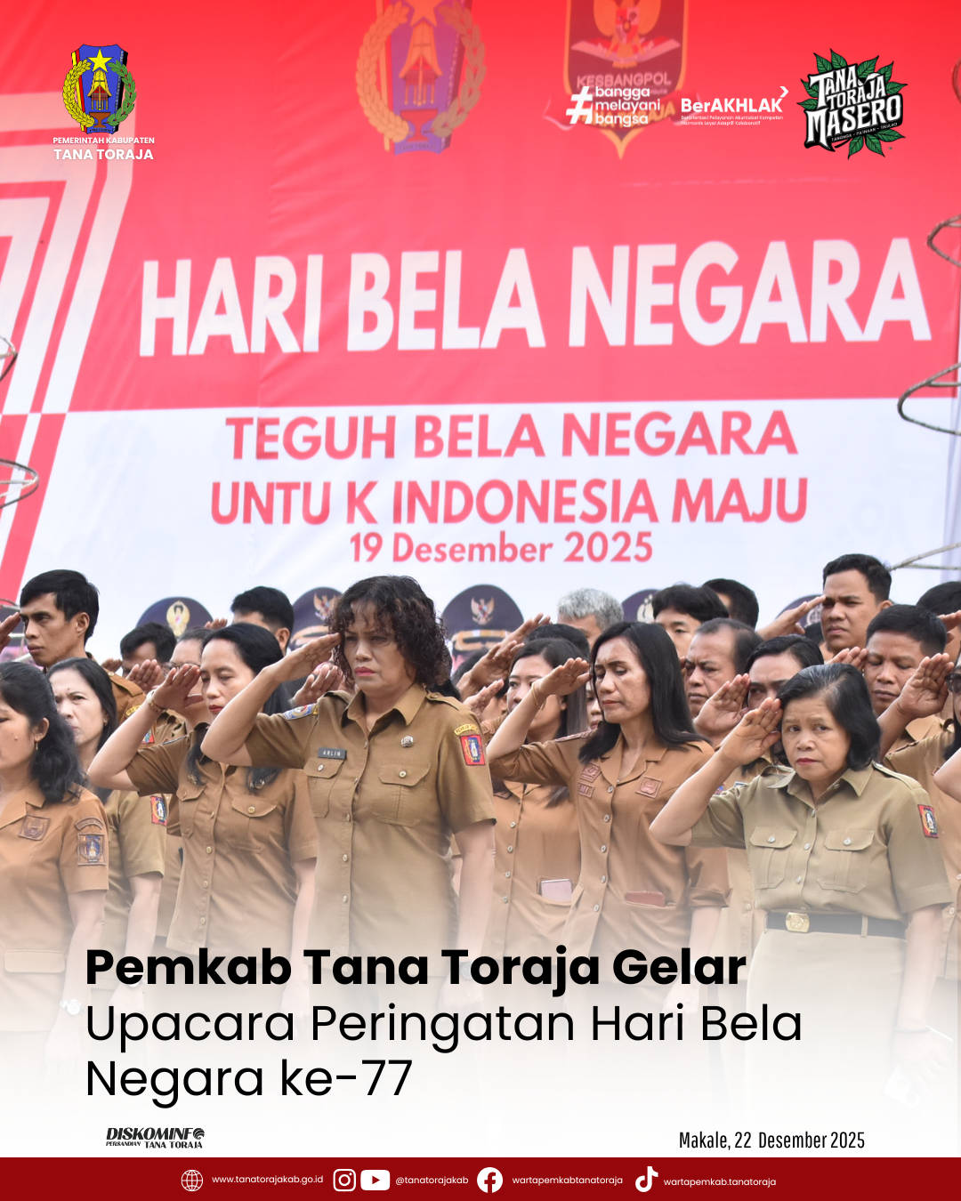 Pemkab Tana Toraja Gelar Upacara Peringatan Hari Bela Negara ke-77