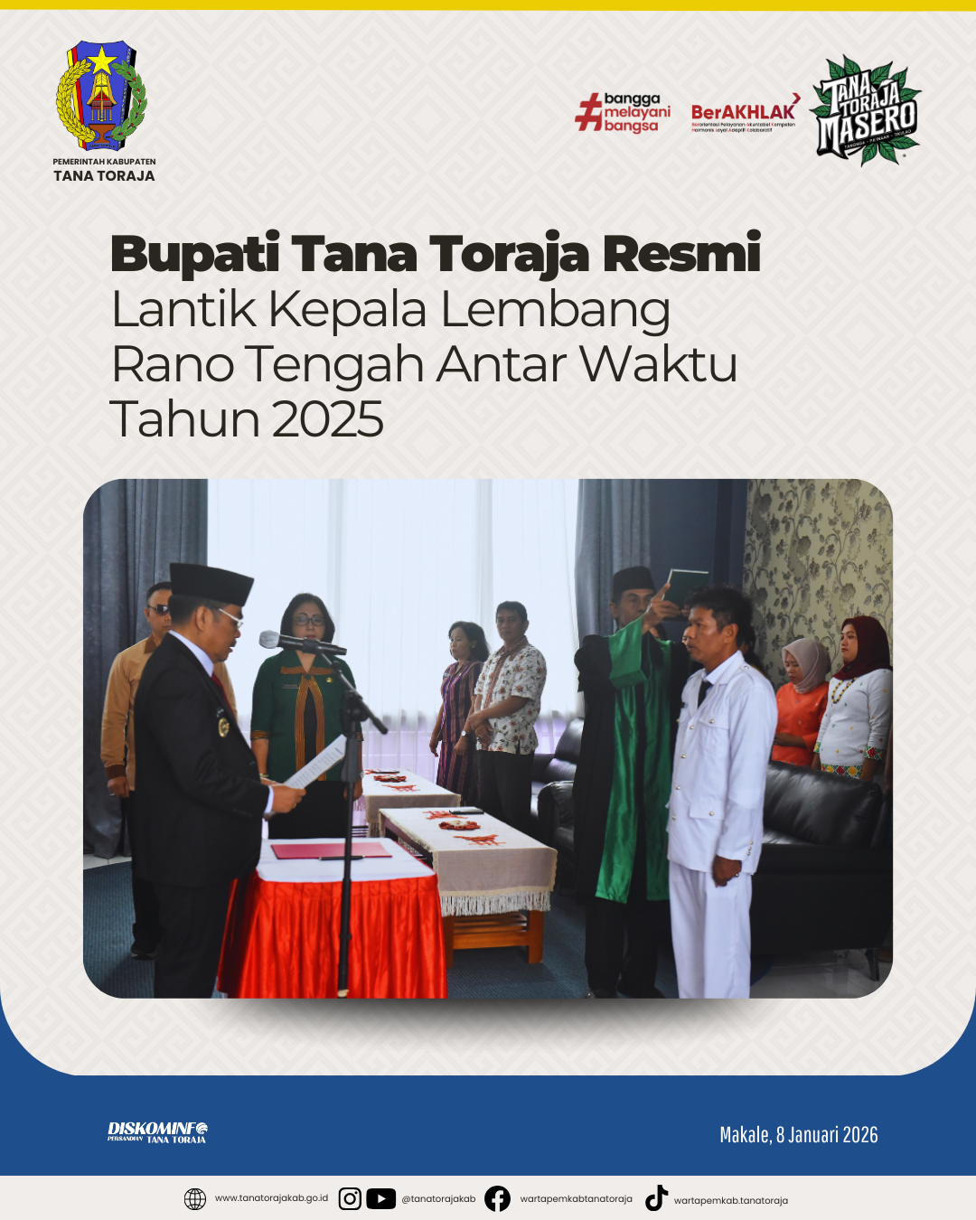 Bupati Tana Toraja Resmi Lantik Kepala Lembang Rano Tengah Antar Waktu Tahun 2025