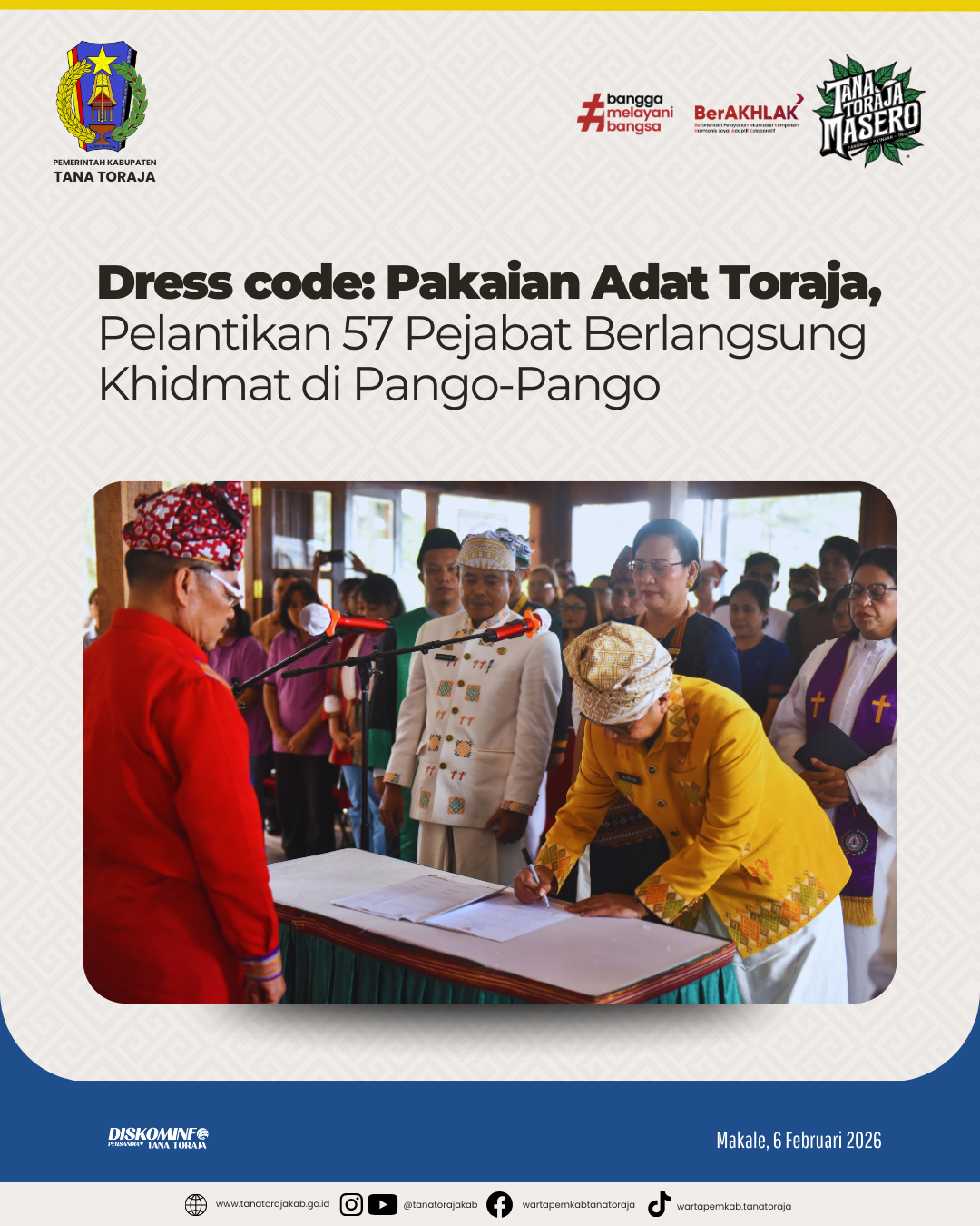 Dress code: Pakaian Adat Toraja, Pelantikan 57 Pejabat Berlangsung Khidmat di Pango-Pango