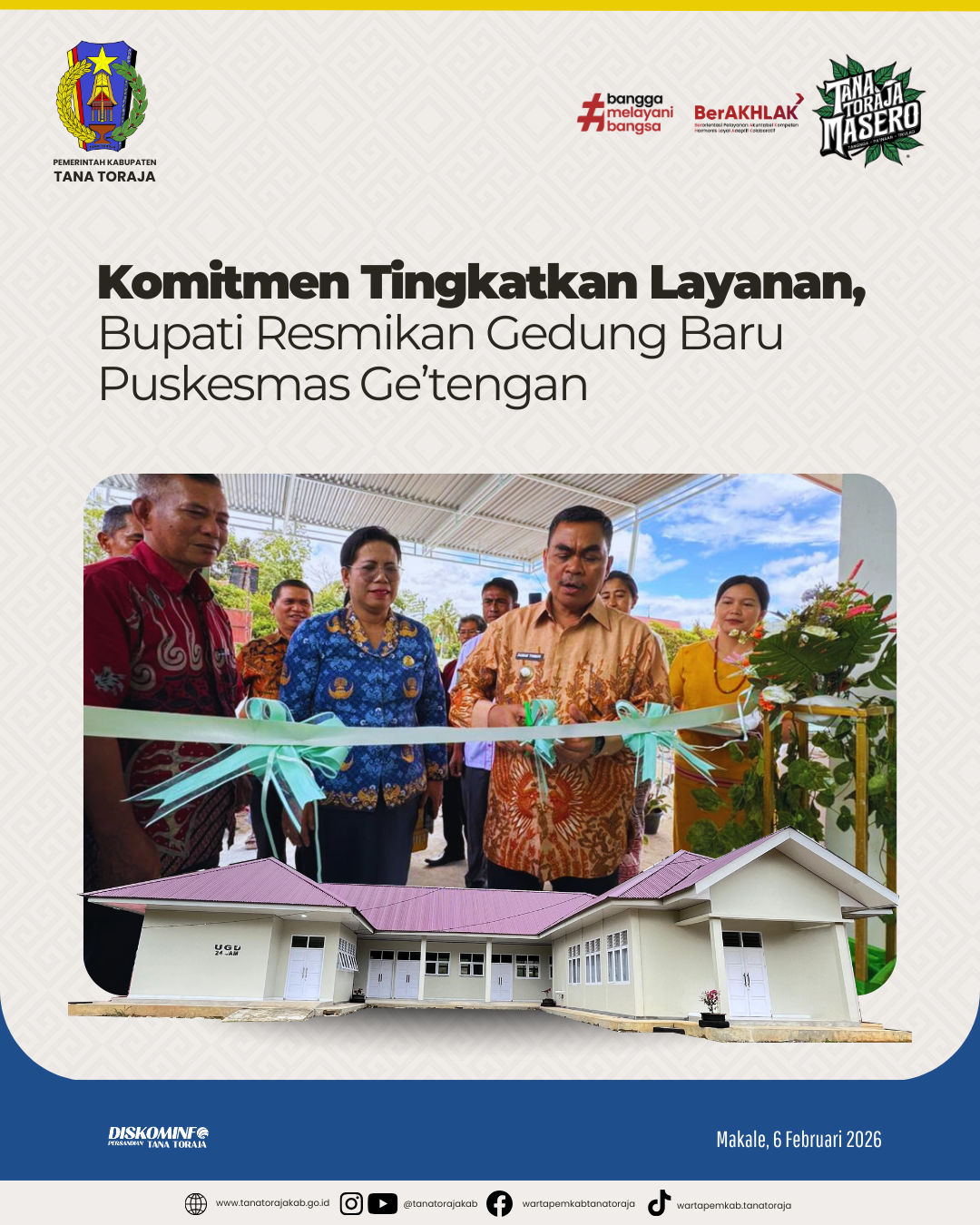 Komitmen Tingkatkan Layanan, Bupati Resmikan Gedung Baru Puskesmas Ge'tengan