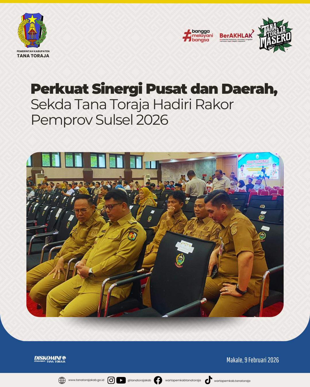 Perkuat Sinergi Pusat dan Daerah, Sekda Tana Toraja Hadiri Rakor Pemprov Sulsel 2026