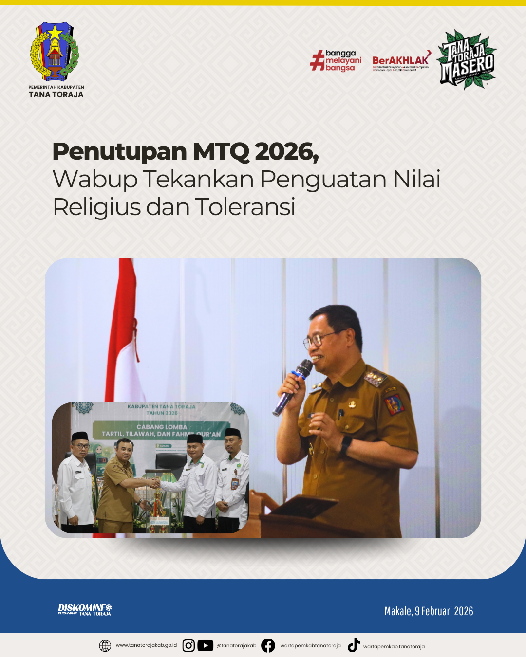 Penutupan MTQ 2026, Wabup Tekankan Penguatan Nilai Religius dan Toleransi