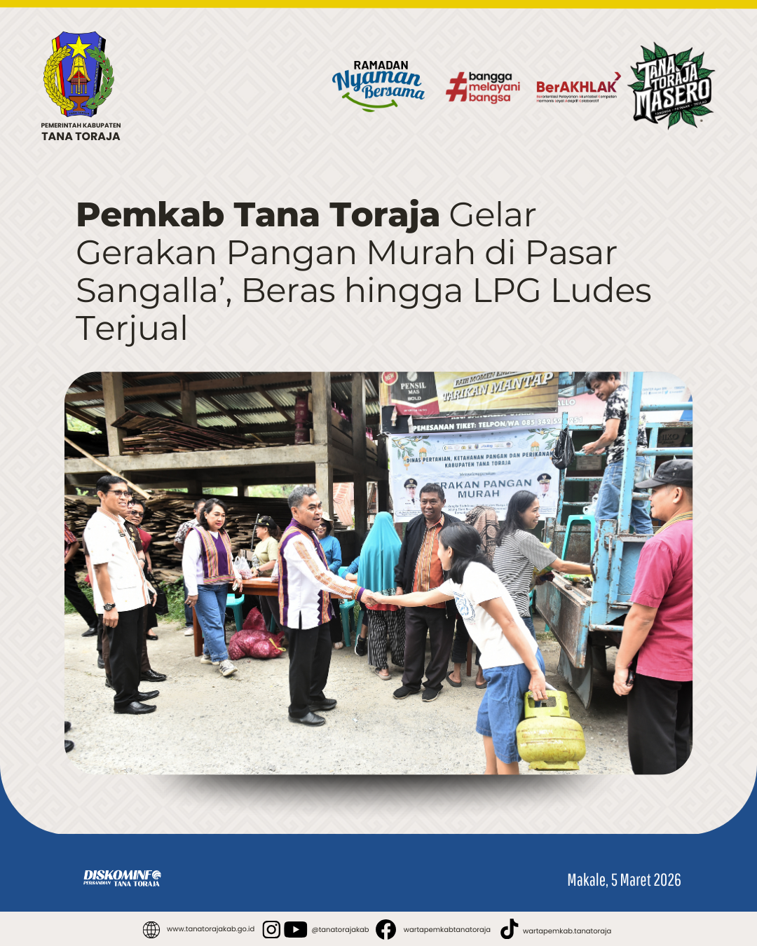 Pemkab Tana Toraja Gelar Gerakan Pangan Murah di Pasar Sangalla, Beras hingga LPG Ludes Terjual