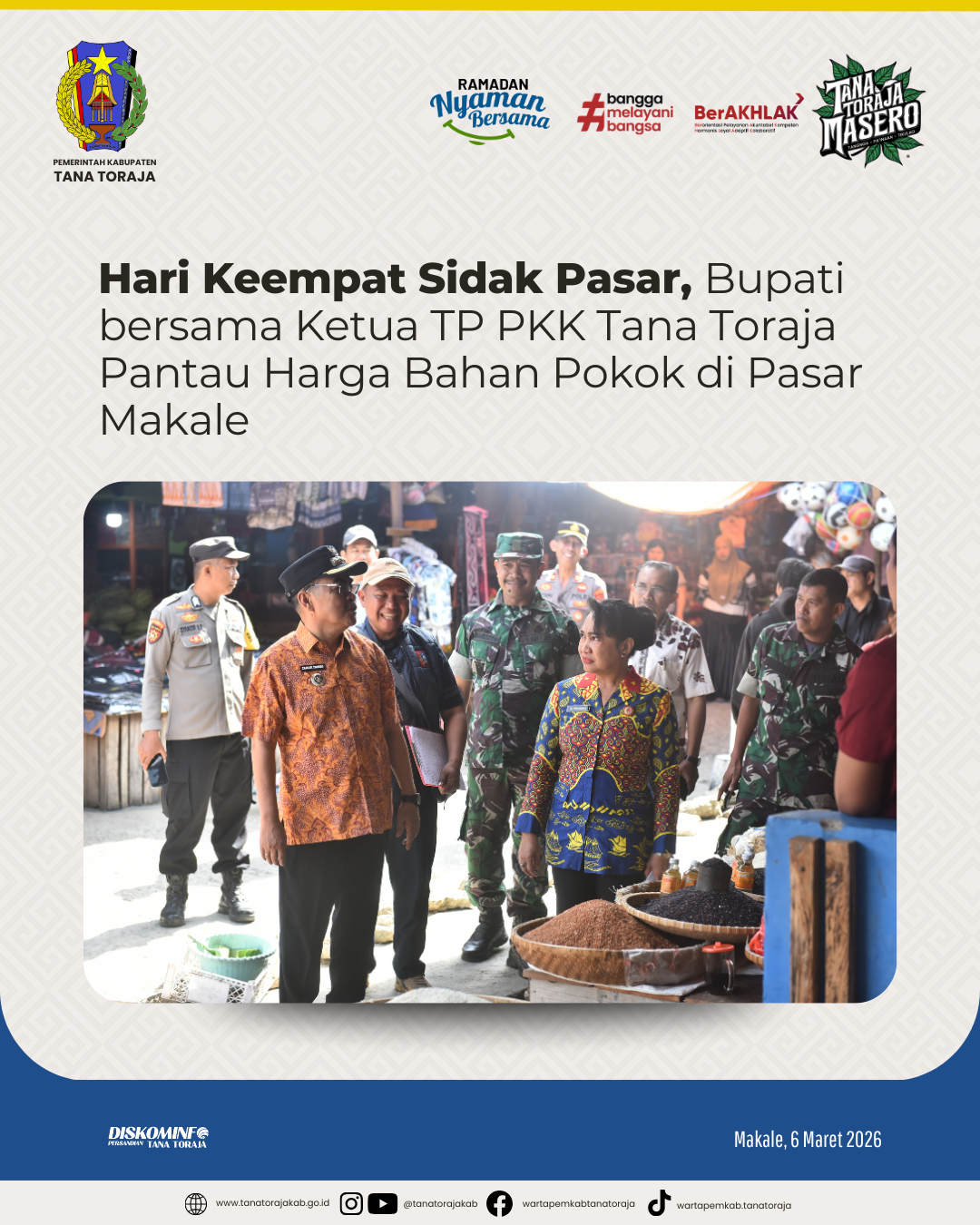 Hari Keempat Sidak Pasar, Bupati bersama Ketua TP PKK Tana Toraja Pantau Harga Bahan Pokok di Pasar Makale