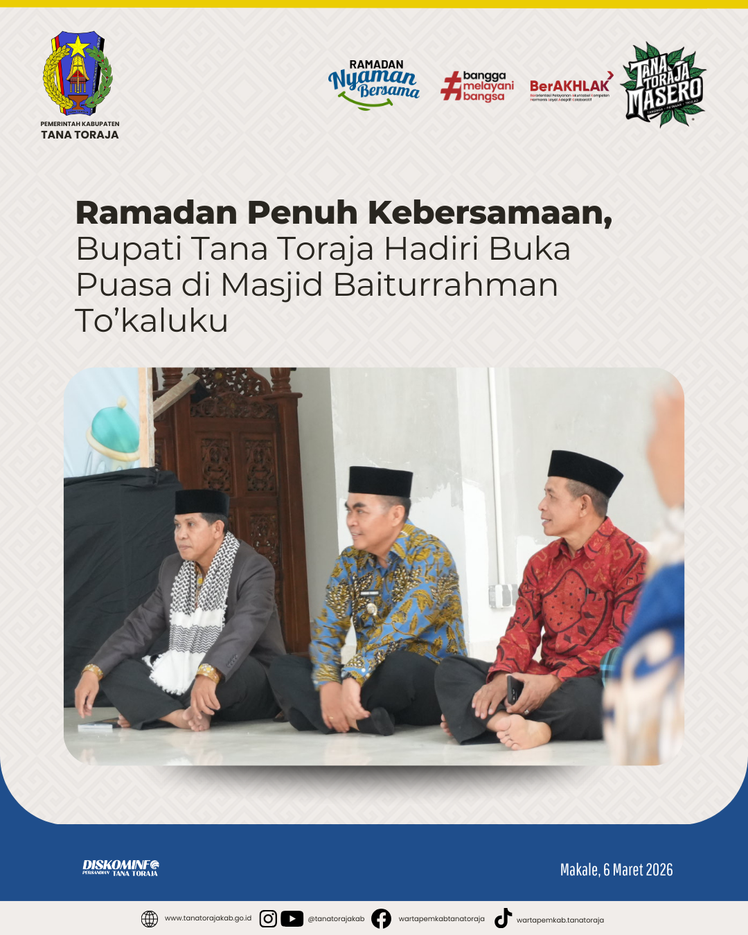 Ramadan Penuh Kebersamaan, Bupati Tana Toraja Hadiri Buka Puasa di Masjid Baiturrahman To'kaluku