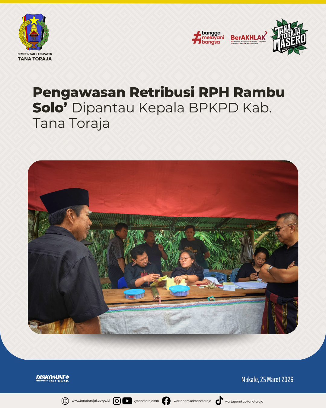 Pengawasan Retribusi RPH Rambu Solo’ Dipantau Kepala BPKPD Kab. Tana Toraja