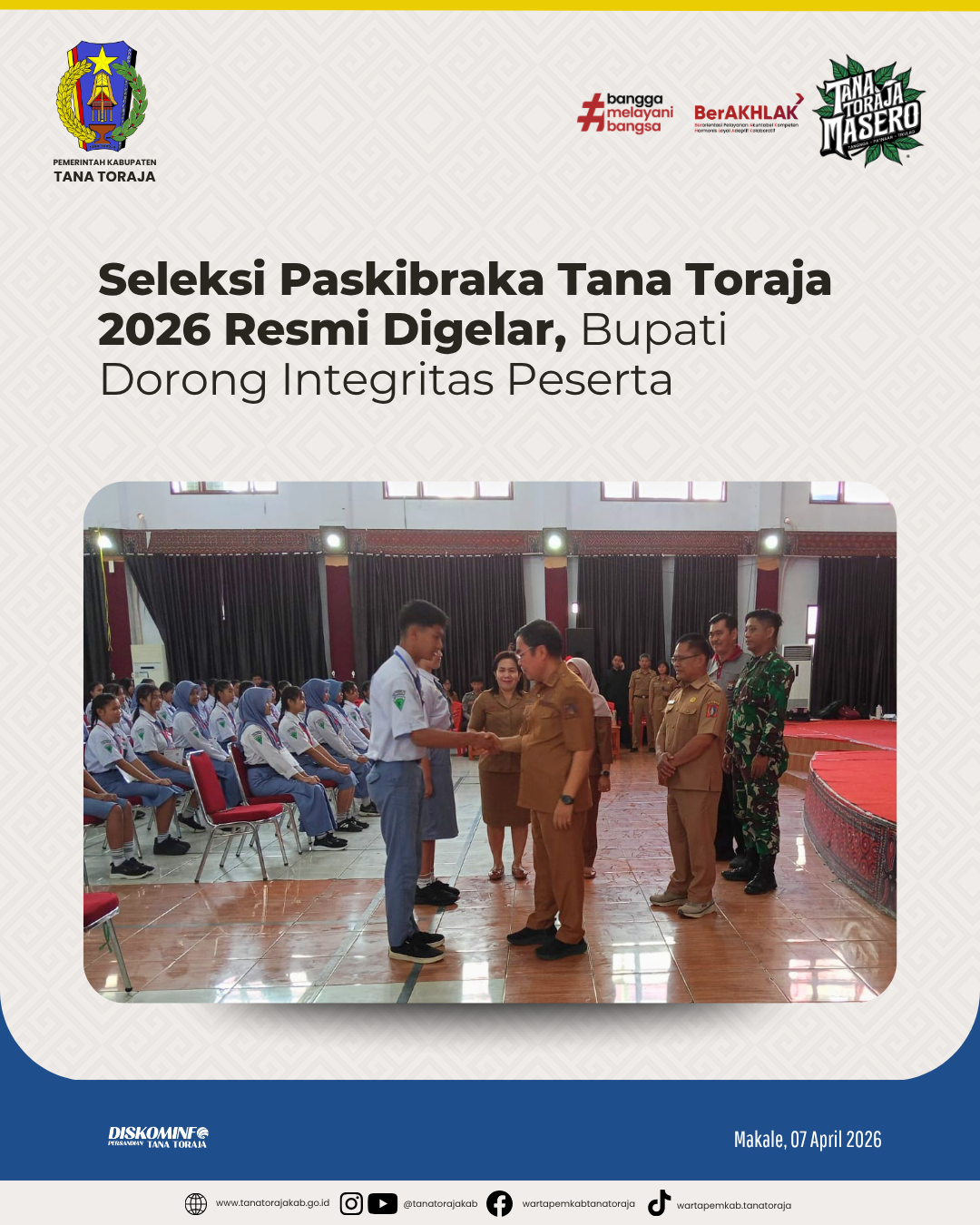 Seleksi Paskibraka Tana Toraja 2026 Resmi Digelar, Bupati Dorong Integritas Peserta
