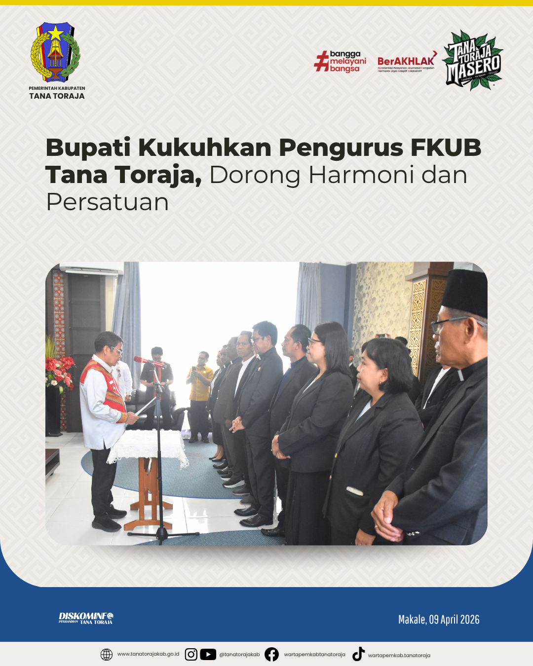 Bupati Kukuhkan Pengurus FKUB Tana Toraja, Dorong Harmoni dan Persatuan