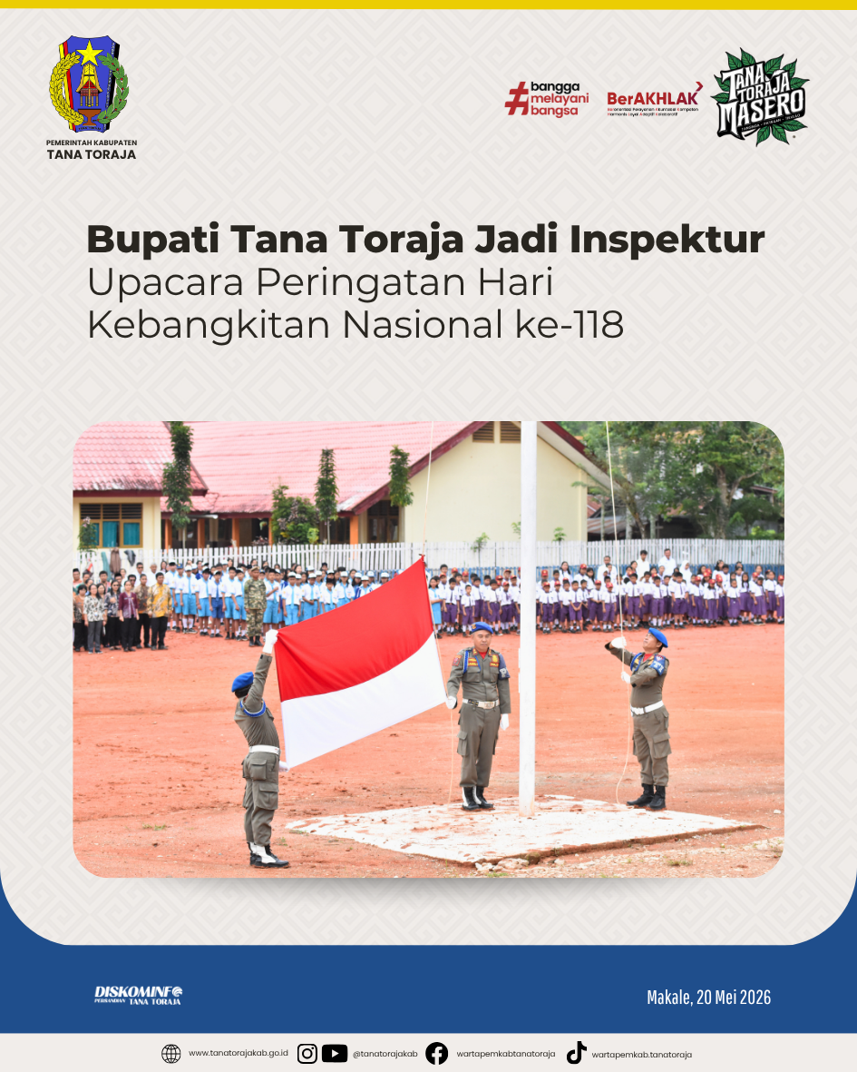 Bupati Tana Toraja Jadi Inspektur Upacara Peringatan Hari Kebangkitan Nasional ke-118