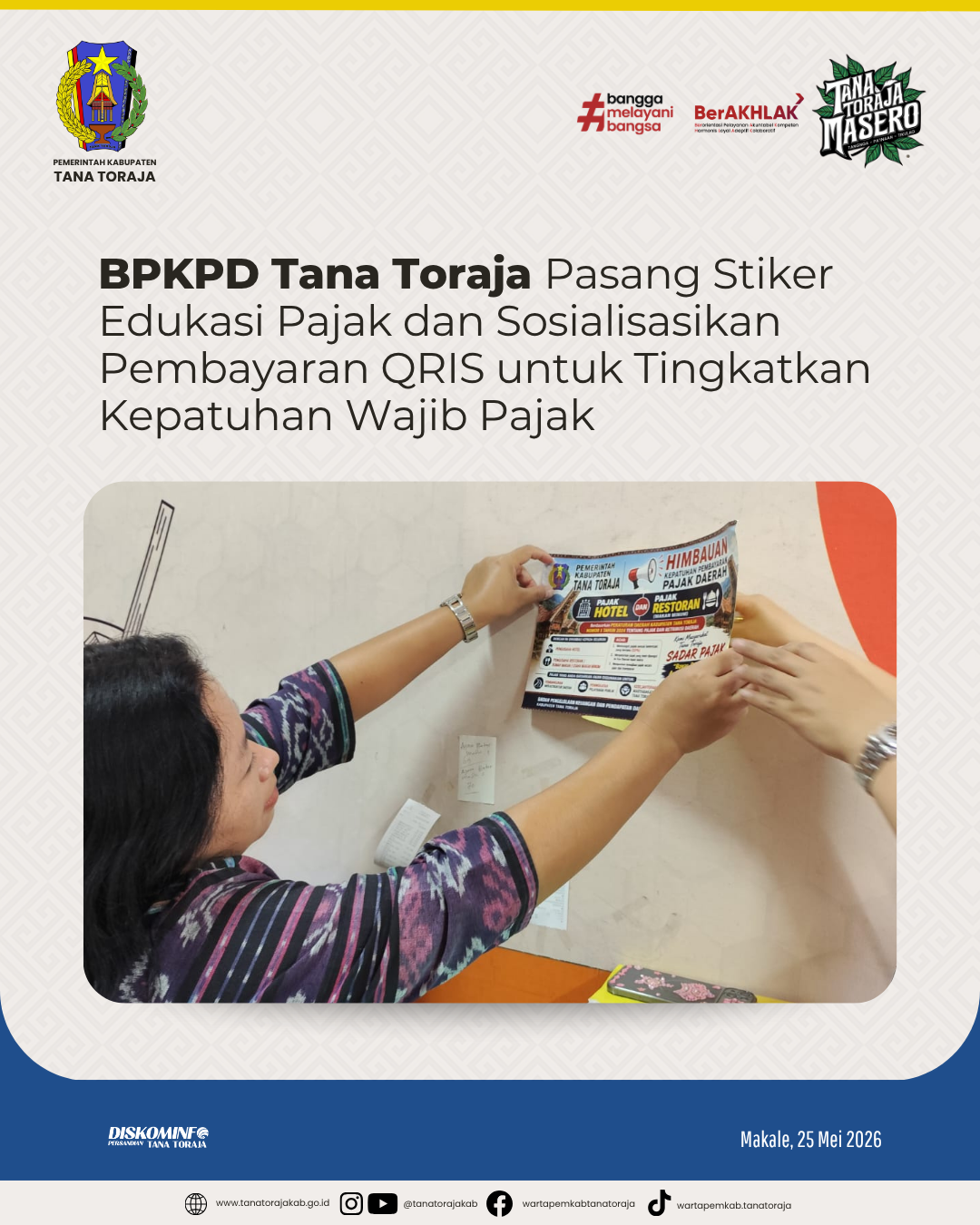 BPKPD Tana Toraja Pasang Stiker Edukasi Pajak dan Sosialisasikan Pembayaran QRIS untuk Tingkatkan Kepatuhan Wajib Pajak