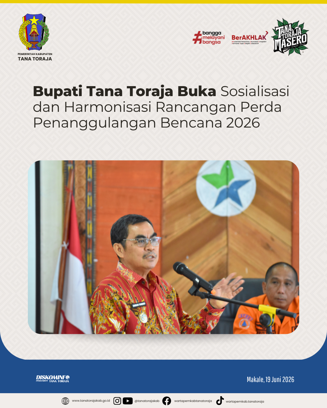 Bupati Tana Toraja Buka Sosialisasi dan Harmonisasi Rancangan Perda Penanggulangan Bencana 2026
