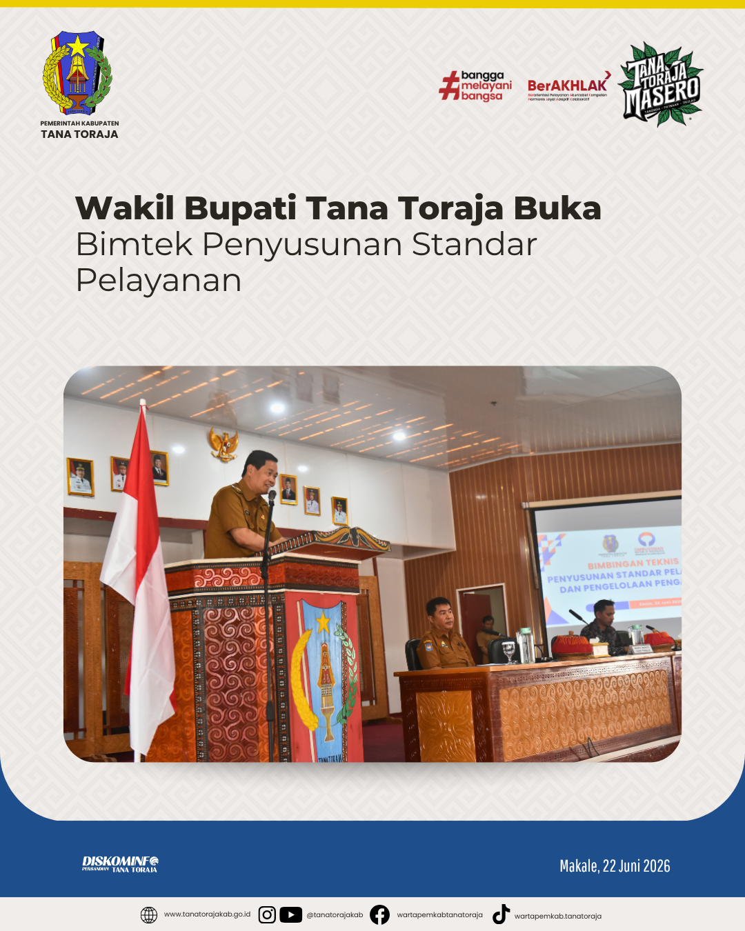 Wakil Bupati Tana Toraja Buka Bimtek Penyusunan Standar Pelayanan