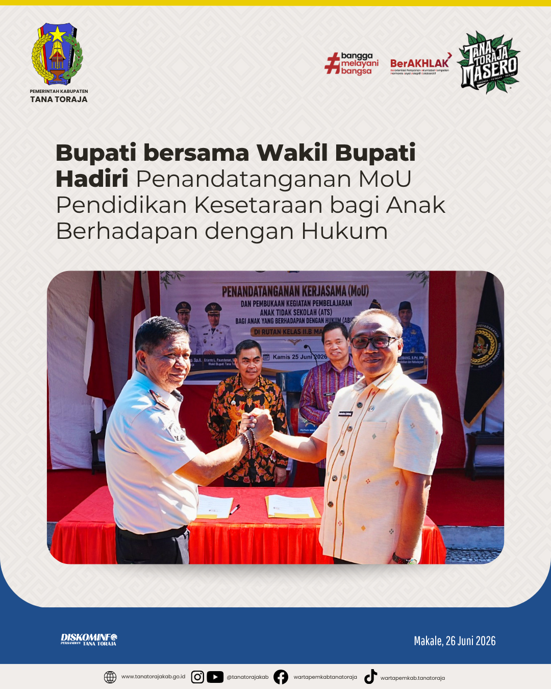 Bupati bersama Wakil Bupati Hadiri Penandatanganan MoU Pendidikan Kesetaraan bagi Anak Berhadapan dengan Hukum