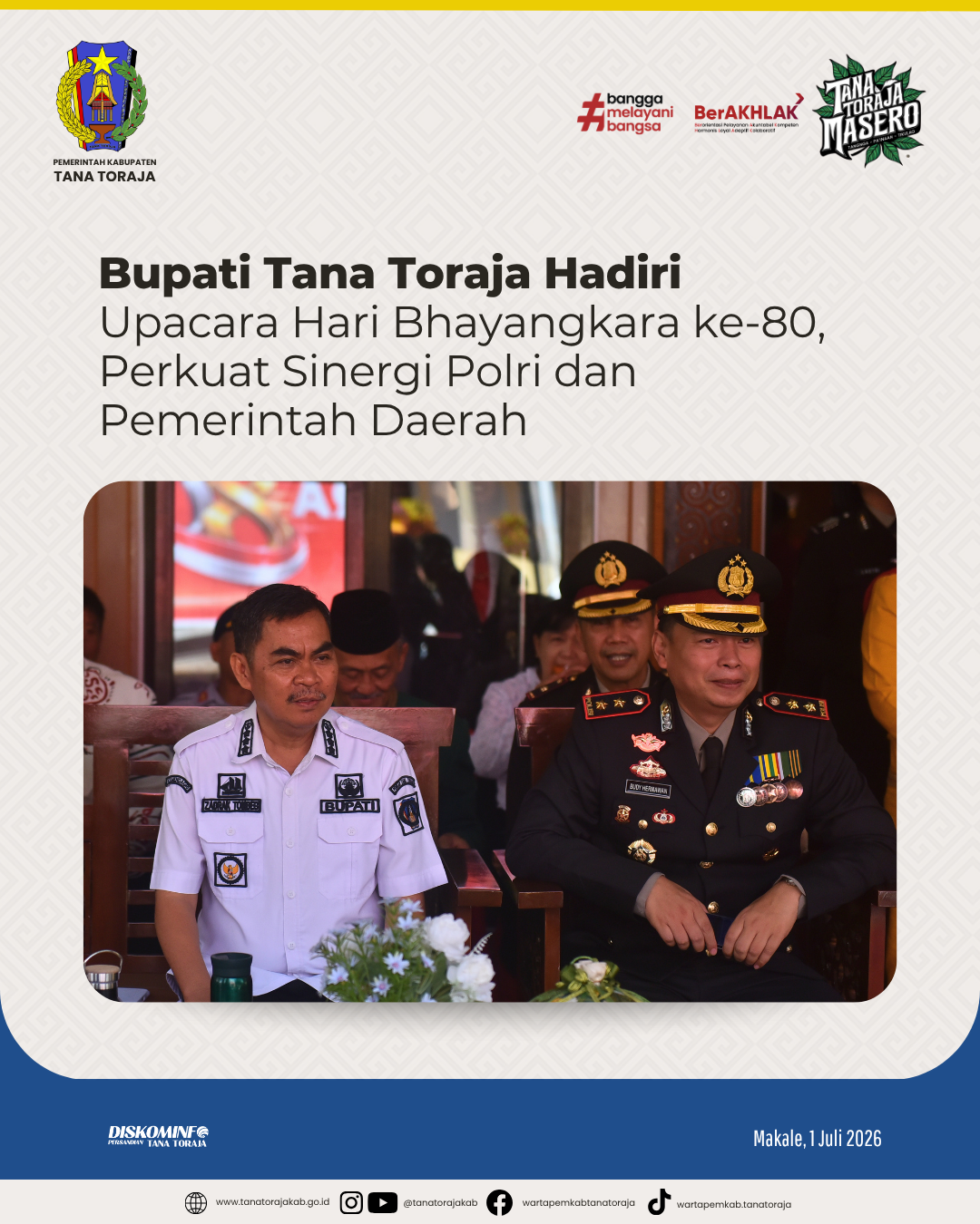 Bupati Tana Toraja Hadiri Upacara Hari Bhayangkara ke-80, Perkuat Sinergi Polri dan Pemerintah Daerah
