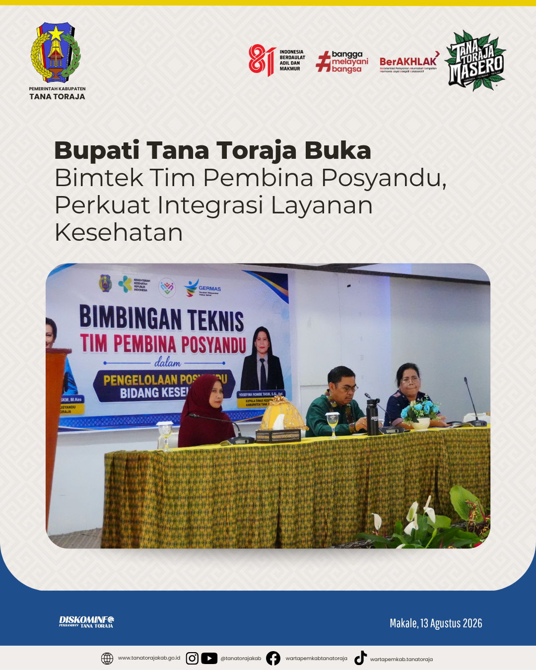 Bupati Tana Toraja Buka Bimtek Tim Pembina Posyandu, Perkuat Integrasi Layanan Kesehatan
