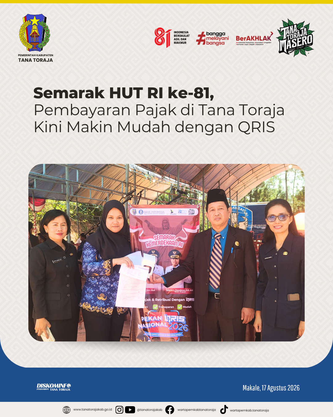 Semarak HUT RI ke-81, Pembayaran Pajak di Tana Toraja Kini Makin Mudah dengan QRIS