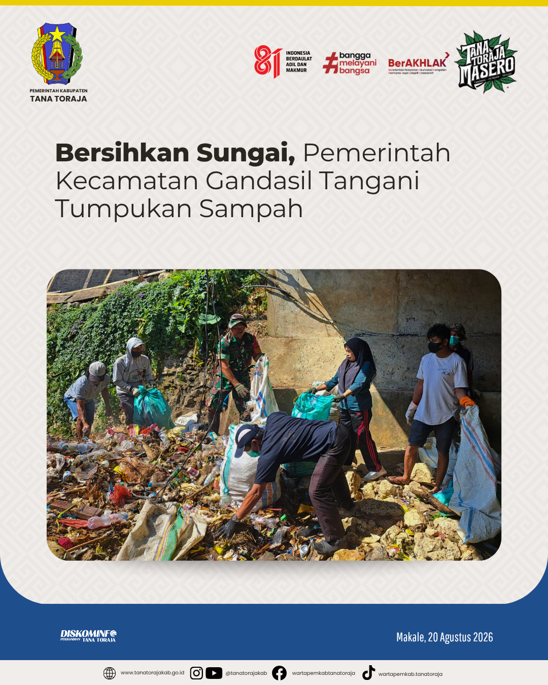 Bersihkan Sungai, Pemerintah Kecamatan Gandasil Tangani Tumpukan Sampah