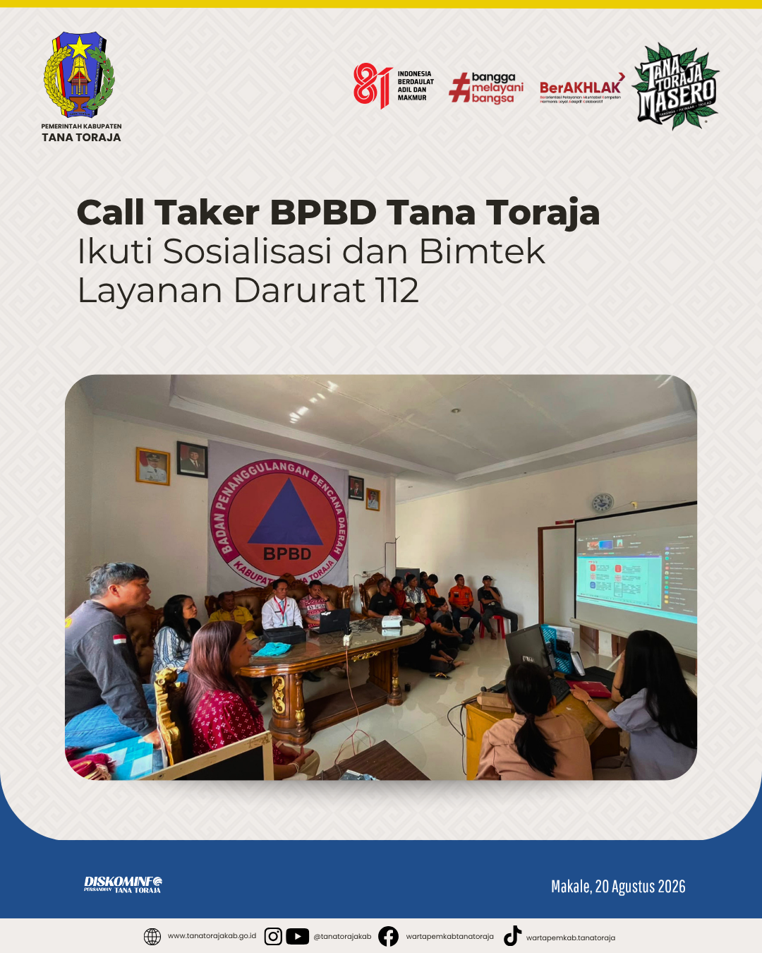 Call Taker BPBD Tana Toraja Ikuti Sosialisasi dan Bimtek Layanan Darurat 112