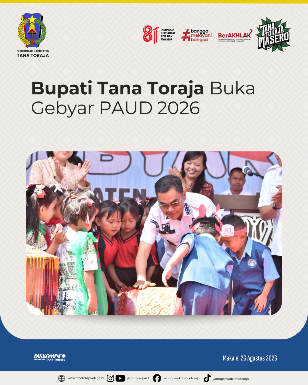Bupati Tana Toraja Buka Gebyar PAUD 2026