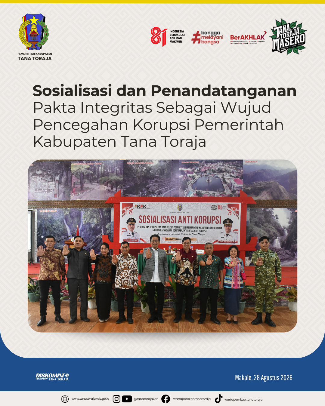 Sosialisasi dan Penandatanganan Pakta Integritas Sebagai Wujud Pencegahan Korupsi Pemerintah Kabupaten Tana Toraja