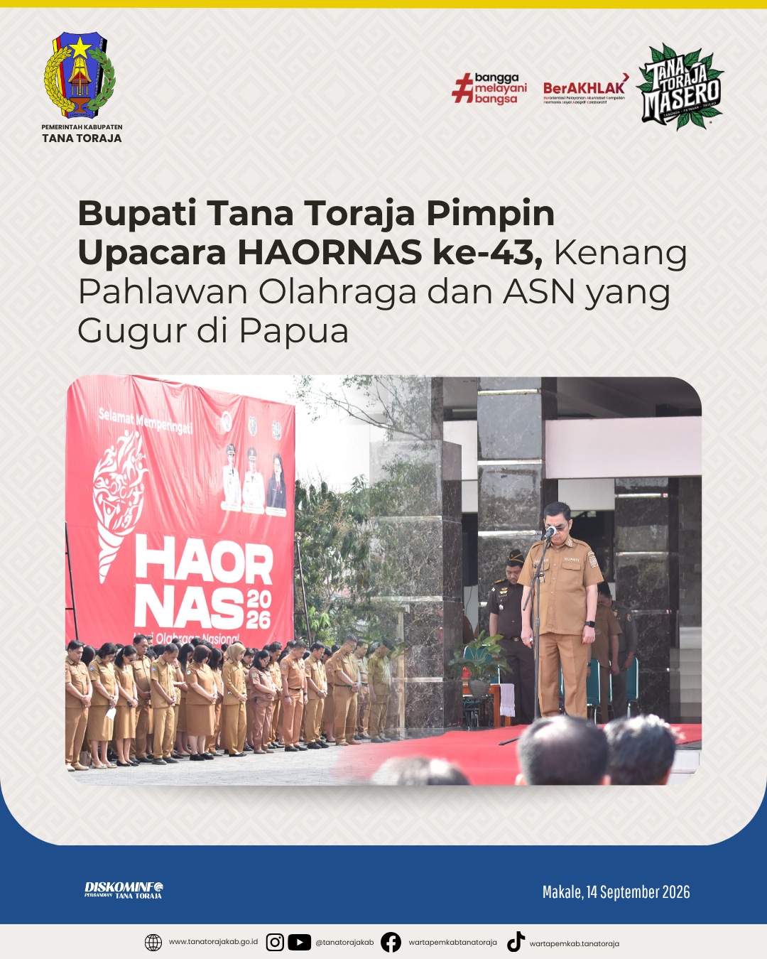 Bupati Tana Toraja Pimpin Upacara HAORNAS ke-43, Kenang Pahlawan Olahraga dan ASN yang Gugur di Papua