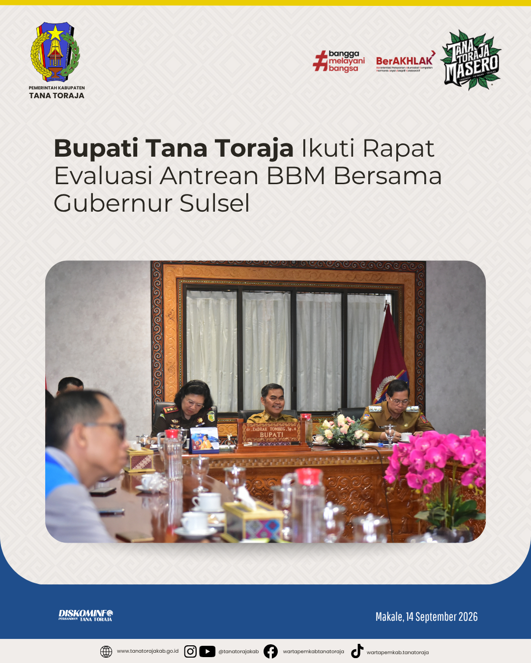 Bupati Tana Toraja Ikuti Rapat Evaluasi Antrean BBM Bersama Gubernur Sulsel