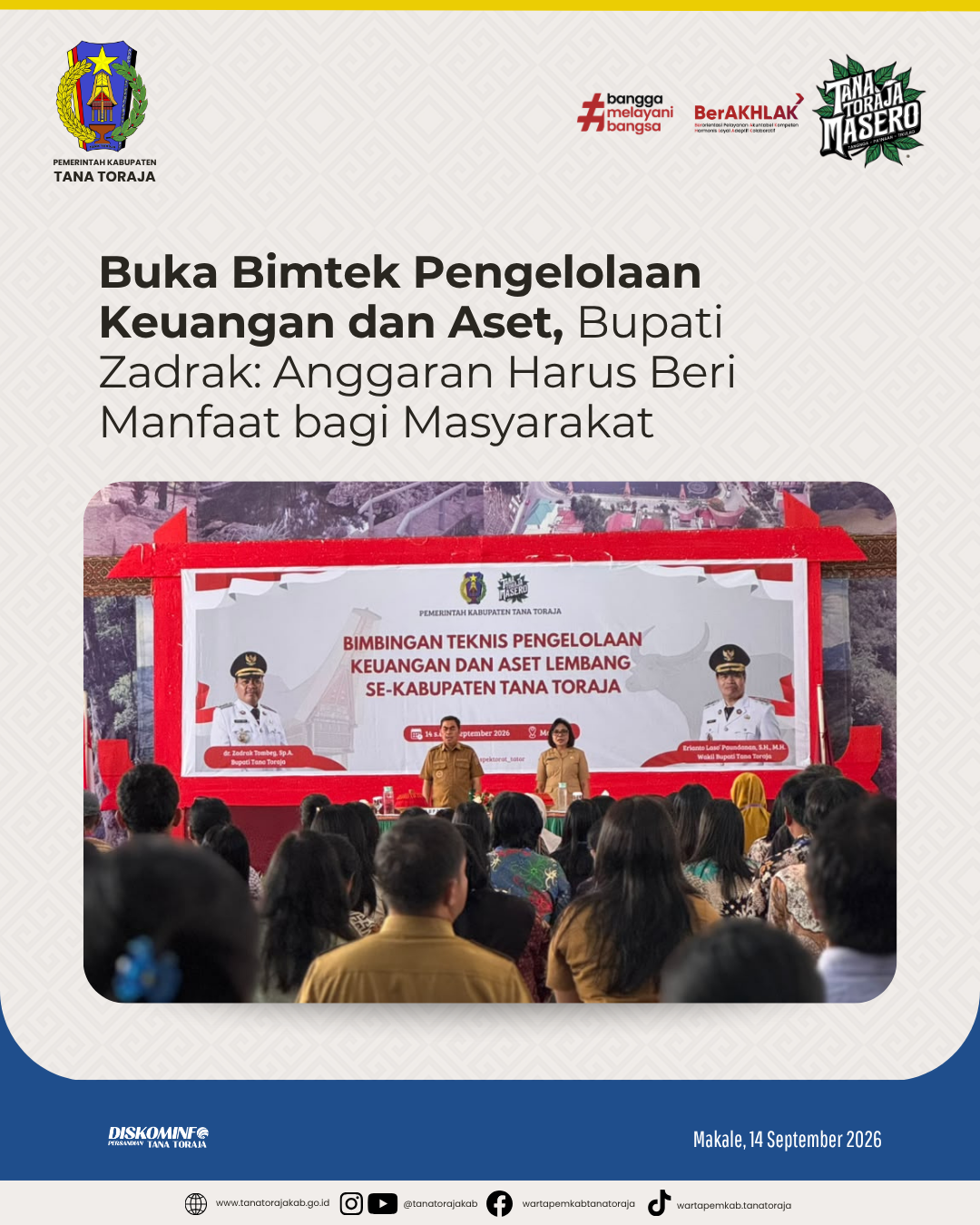 Buka Bimtek Pengelolaan Keuangan dan Aset, Bupati Zadrak: Anggaran Harus Beri Manfaat bagi Masyarakat