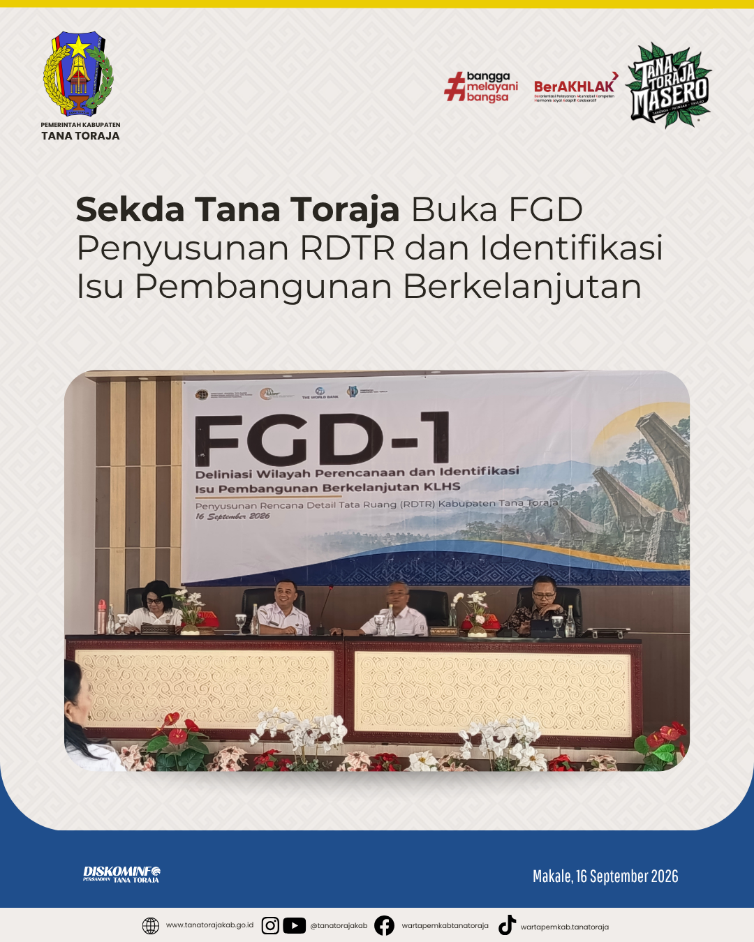 Sekda Tana Toraja Buka FGD Penyusunan RDTR dan Identifikasi Isu Pembangunan Berkelanjutan