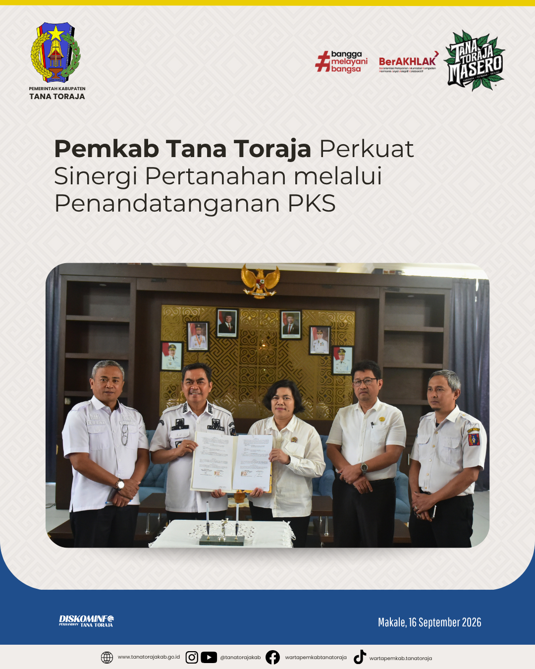 Pemkab Tana Toraja Perkuat Sinergi Pertanahan melalui Penandatanganan PKS