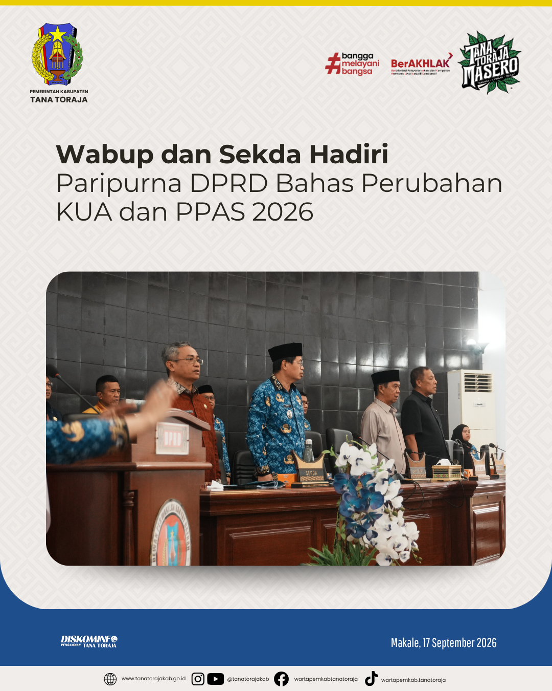 Wabup dan Sekda Hadiri Paripurna DPRD Bahas Perubahan KUA dan PPAS 2026