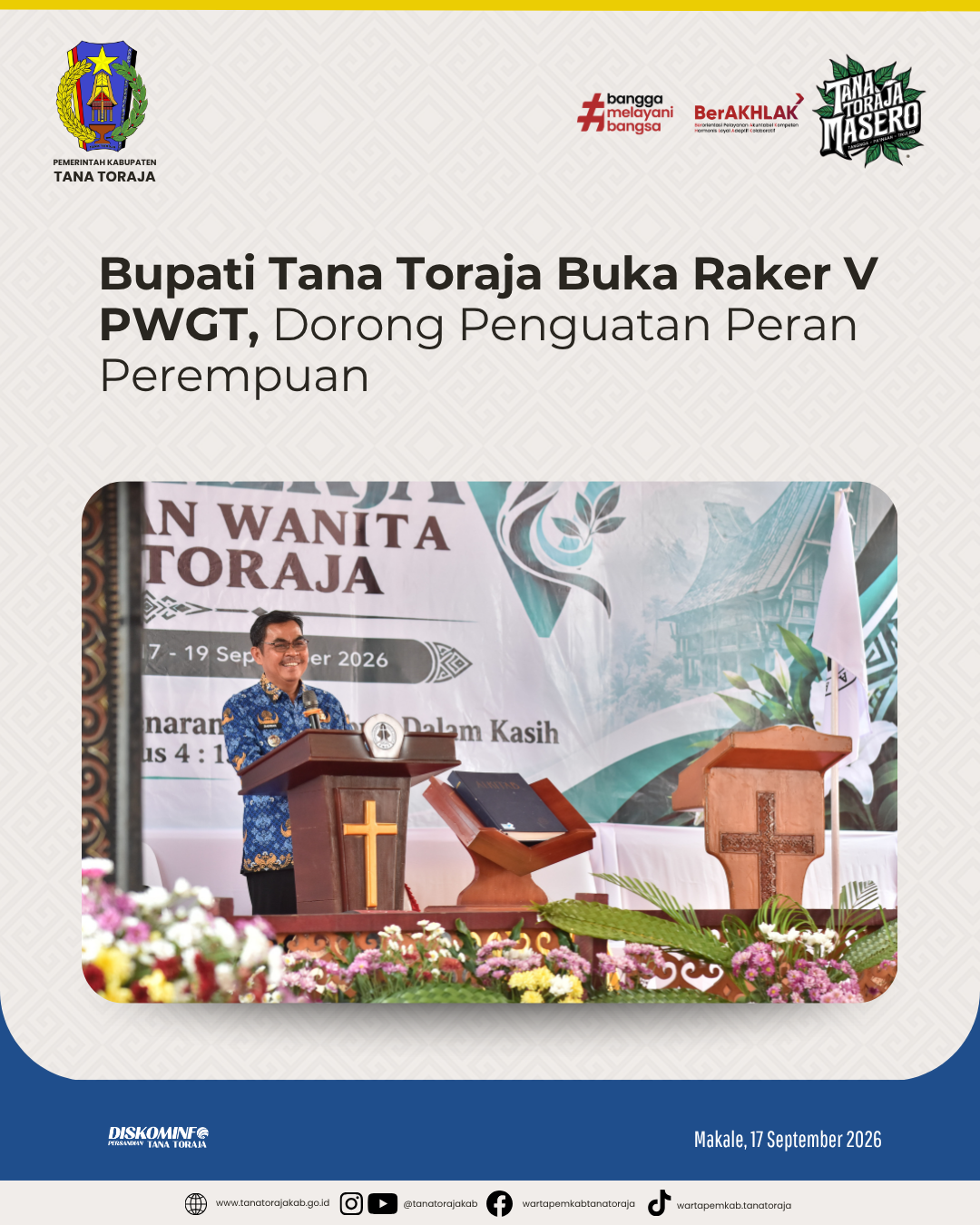 Bupati Tana Toraja Buka Raker V PWGT, Dorong Penguatan Peran Perempuan