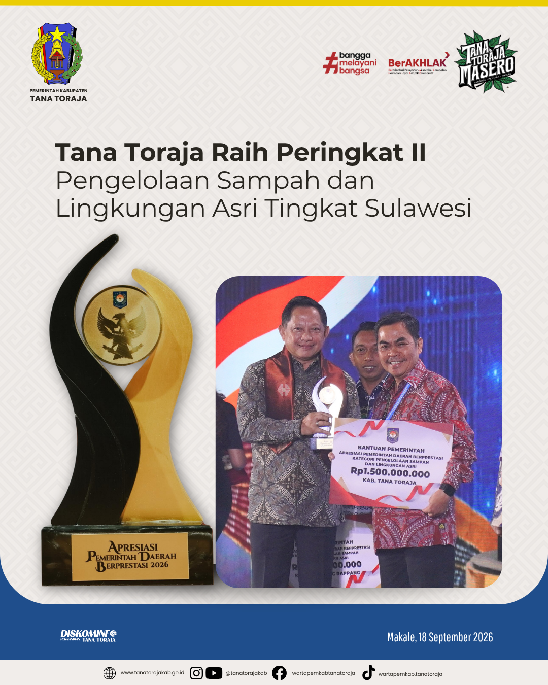 Tana Toraja Raih Peringkat II Pengelolaan Sampah dan Lingkungan Asri Tingkat Sulawesi