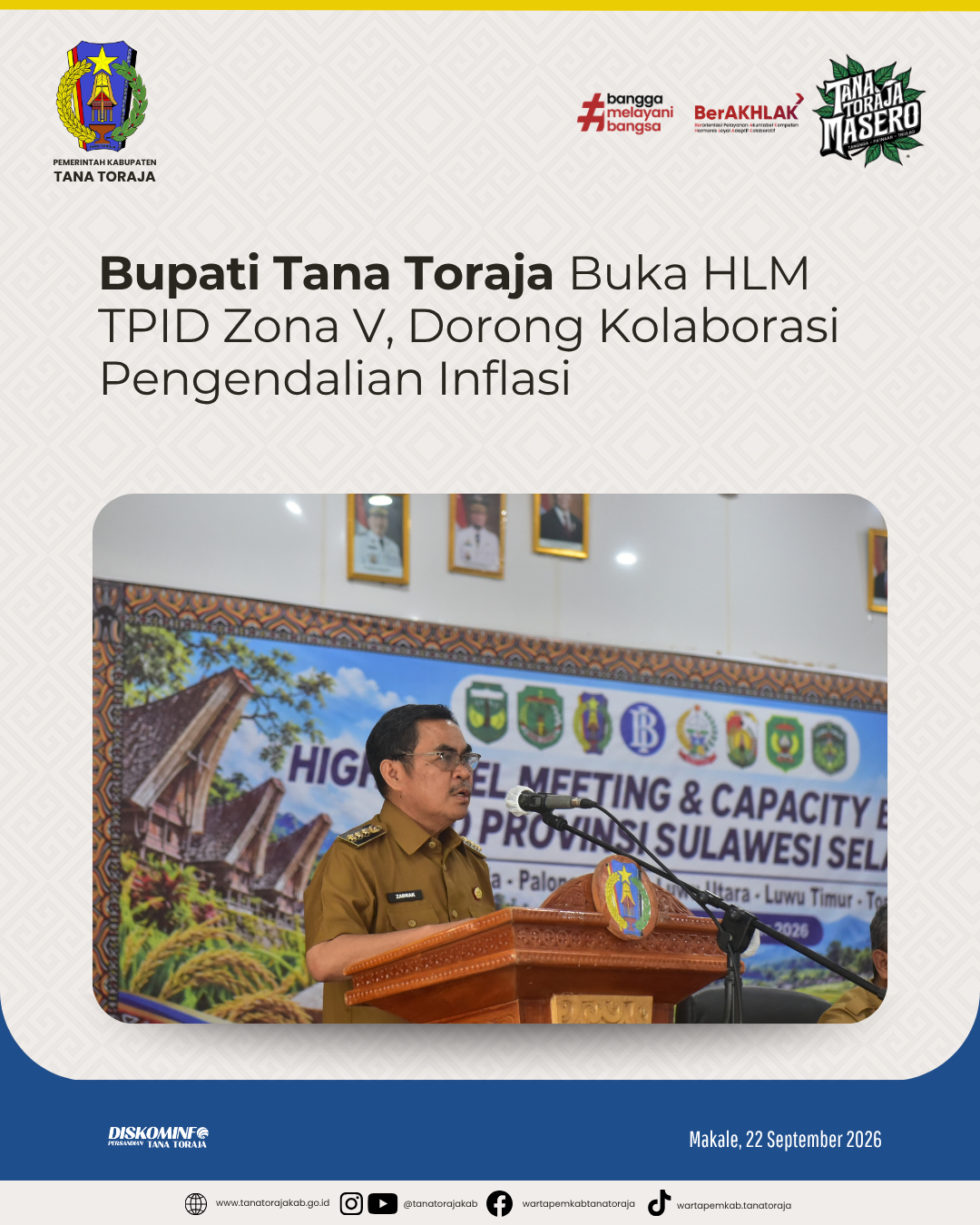 Bupati Tana Toraja Buka HLM TPID Zona V, Dorong Kolaborasi Pengendalian Inflasi