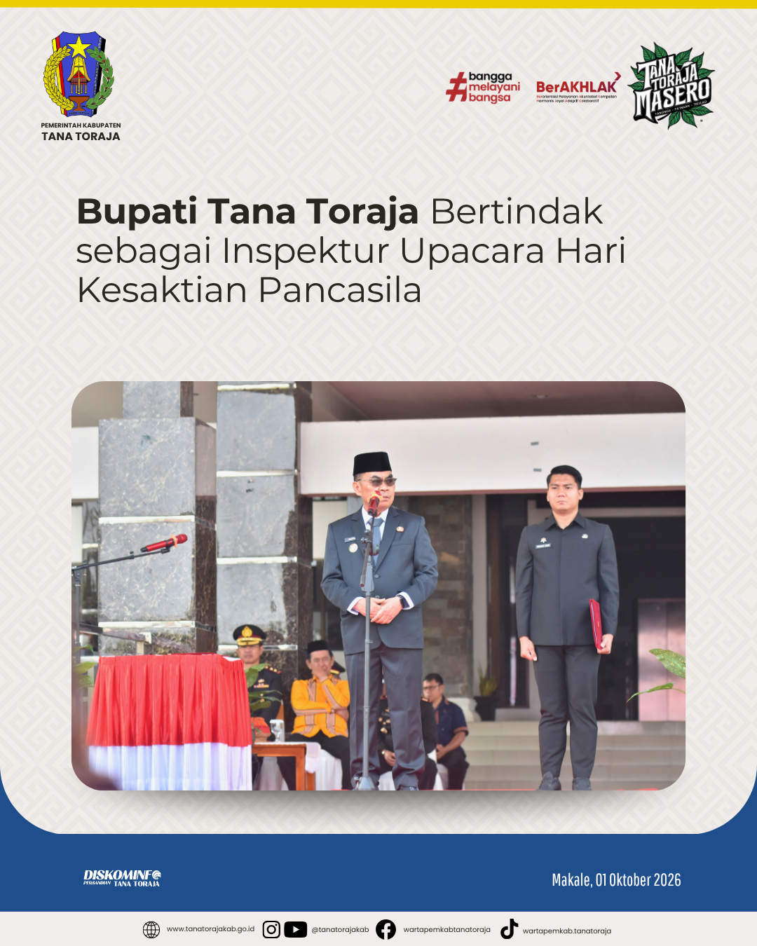 Bupati Tana Toraja Bertindak sebagai Inspektur Upacara Hari Kesaktian Pancasila