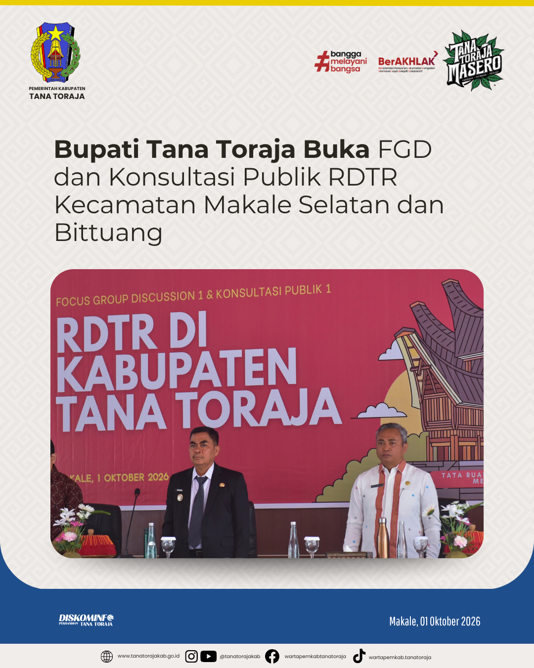 Bupati Tana Toraja Buka FGD dan Konsultasi Publik RDTR Kecamatan Makale Selatan dan Bittuang