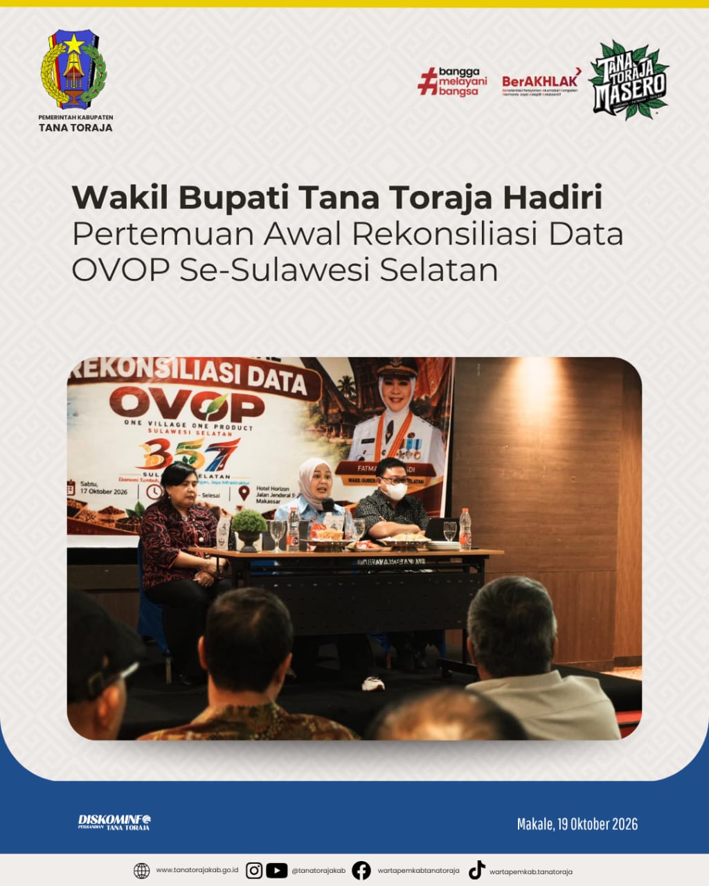 Wakil Bupati Tana Toraja Hadiri Rekonsiliasi Data OVOP se-Sulawesi Selatan