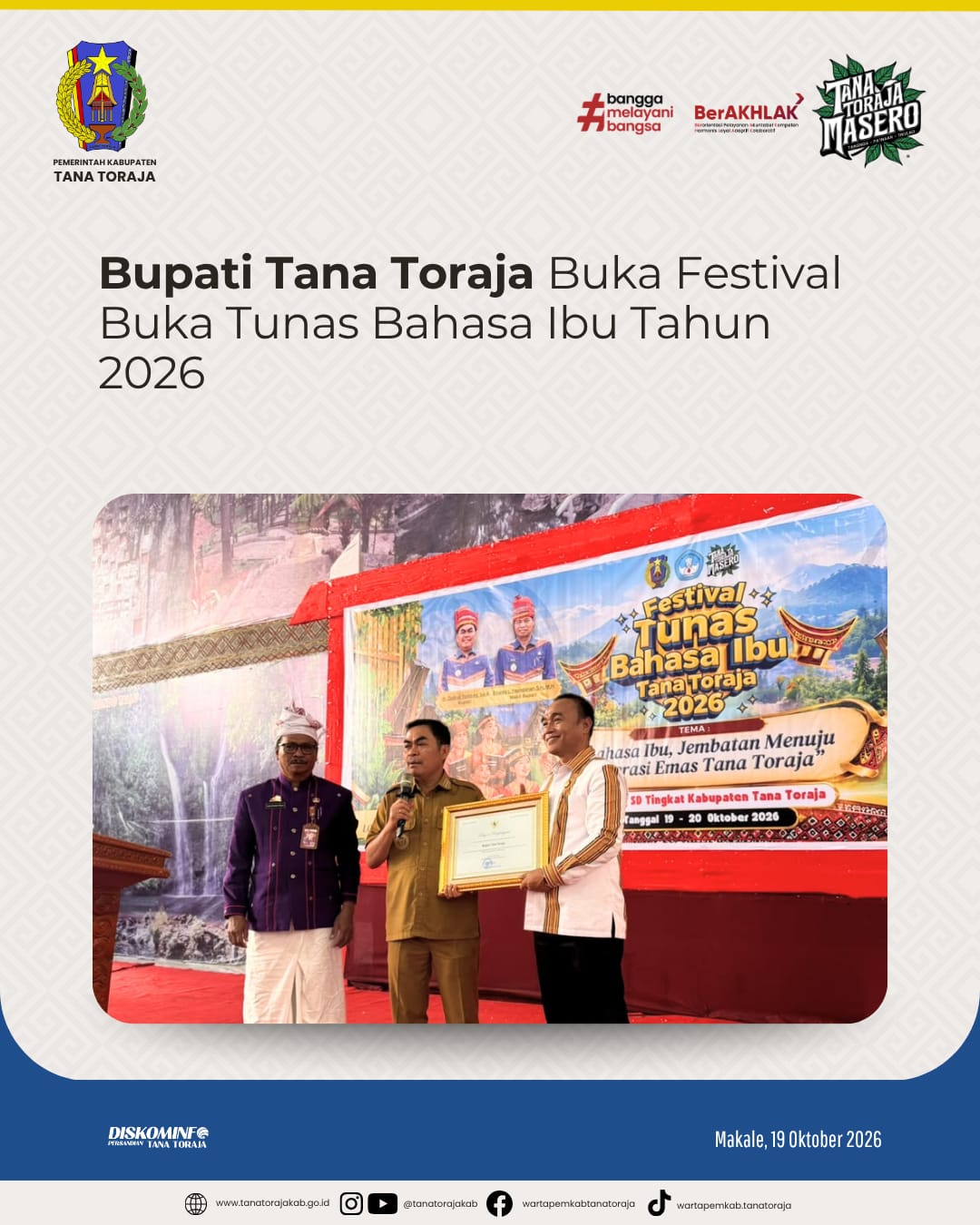 Bupati Tana Toraja Buka Festival Tunas Bahasa Ibu Tahun 2026