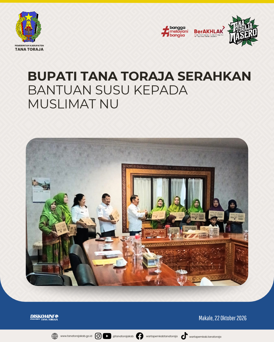 Bupati Tana Toraja Serahkan Bantuan Susu kepada Muslimat NU