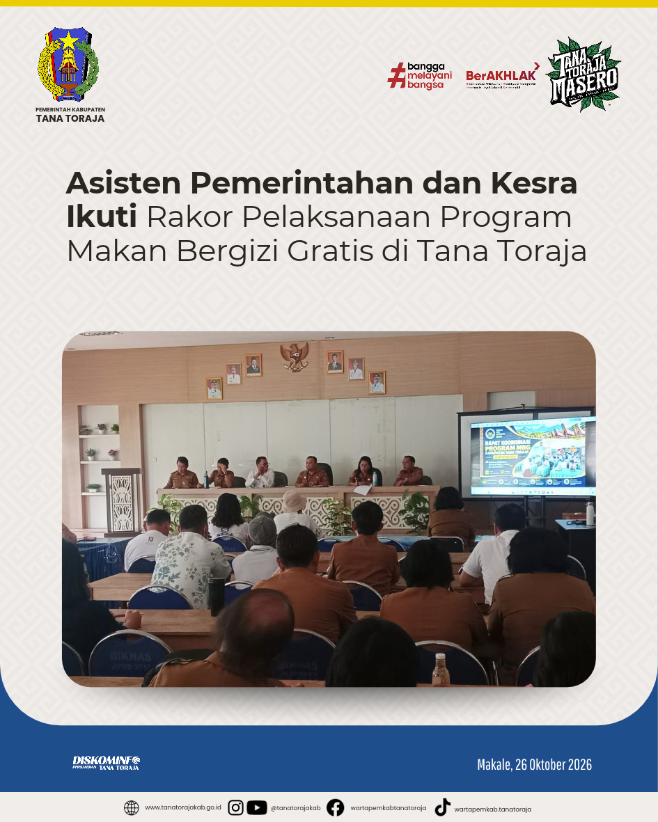 Asisten Pemerintahan dan Kesra Ikuti Rakor Pelaksanaan Program Makan Bergizi Gratis di Tana Toraja