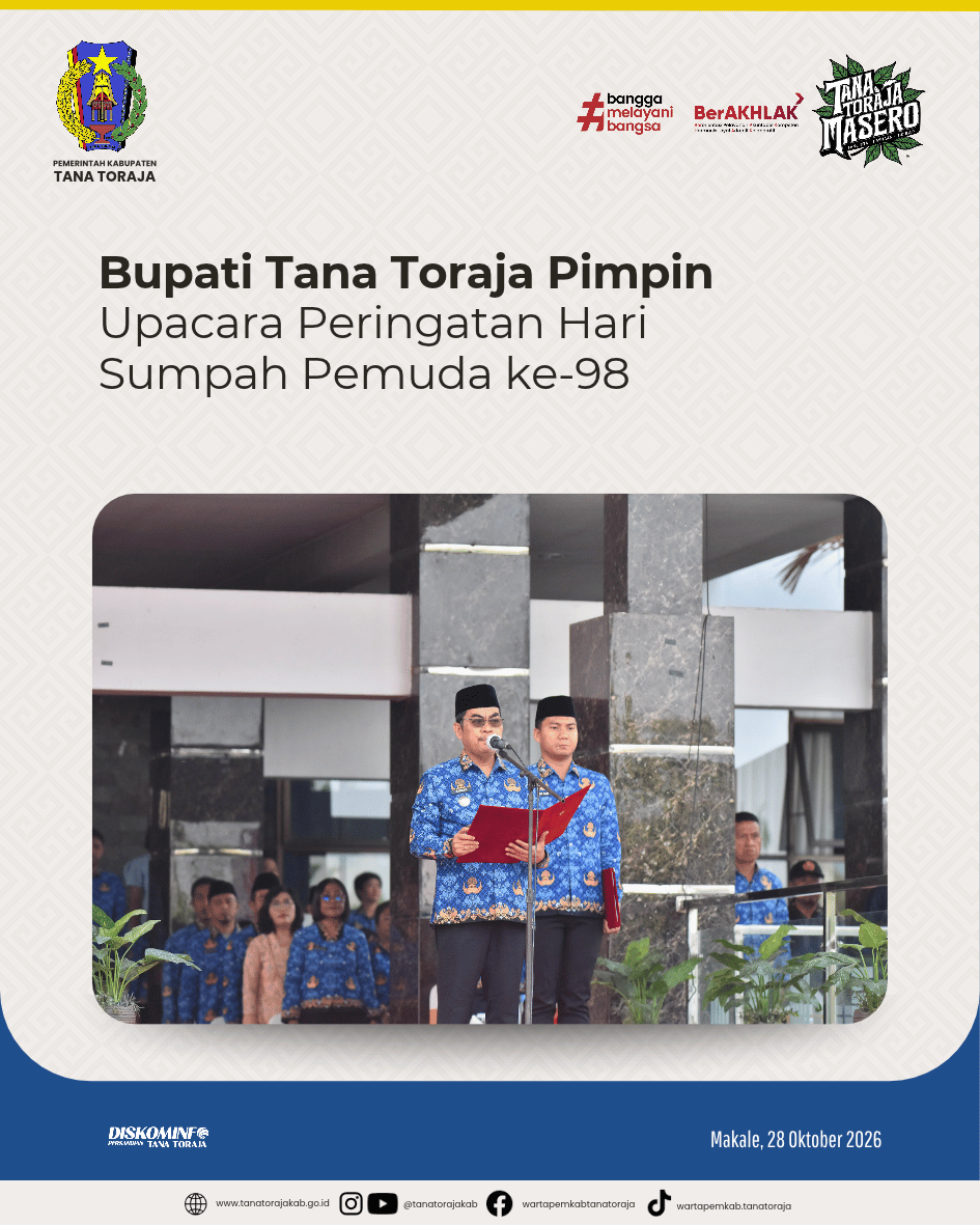 Bupati Tana Toraja Pimpin Upacara Peringatan Hari Sumpah Pemuda ke-98